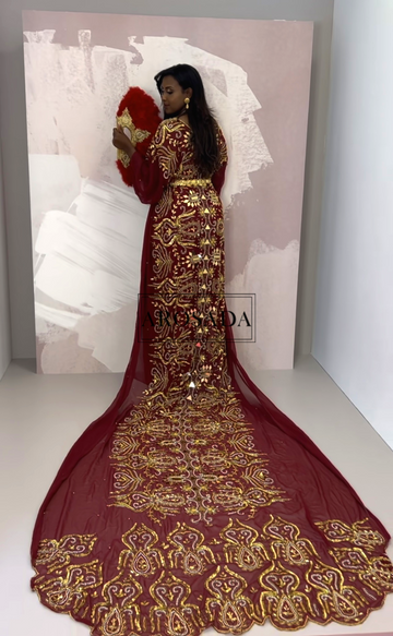 READY TO BE SHIPPED/Alluring Nora (Burgyndy)- Chiffon Bridal Dirac(tailored)
