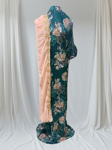 LIMITED EDITION (Maqbal-Silk) Forest Green Flower Heaven