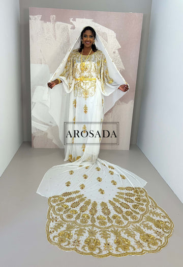 READY TO BE SHIPPED Sapphire (White and Gold)-Chiffon Bridal Dirac(tailored)