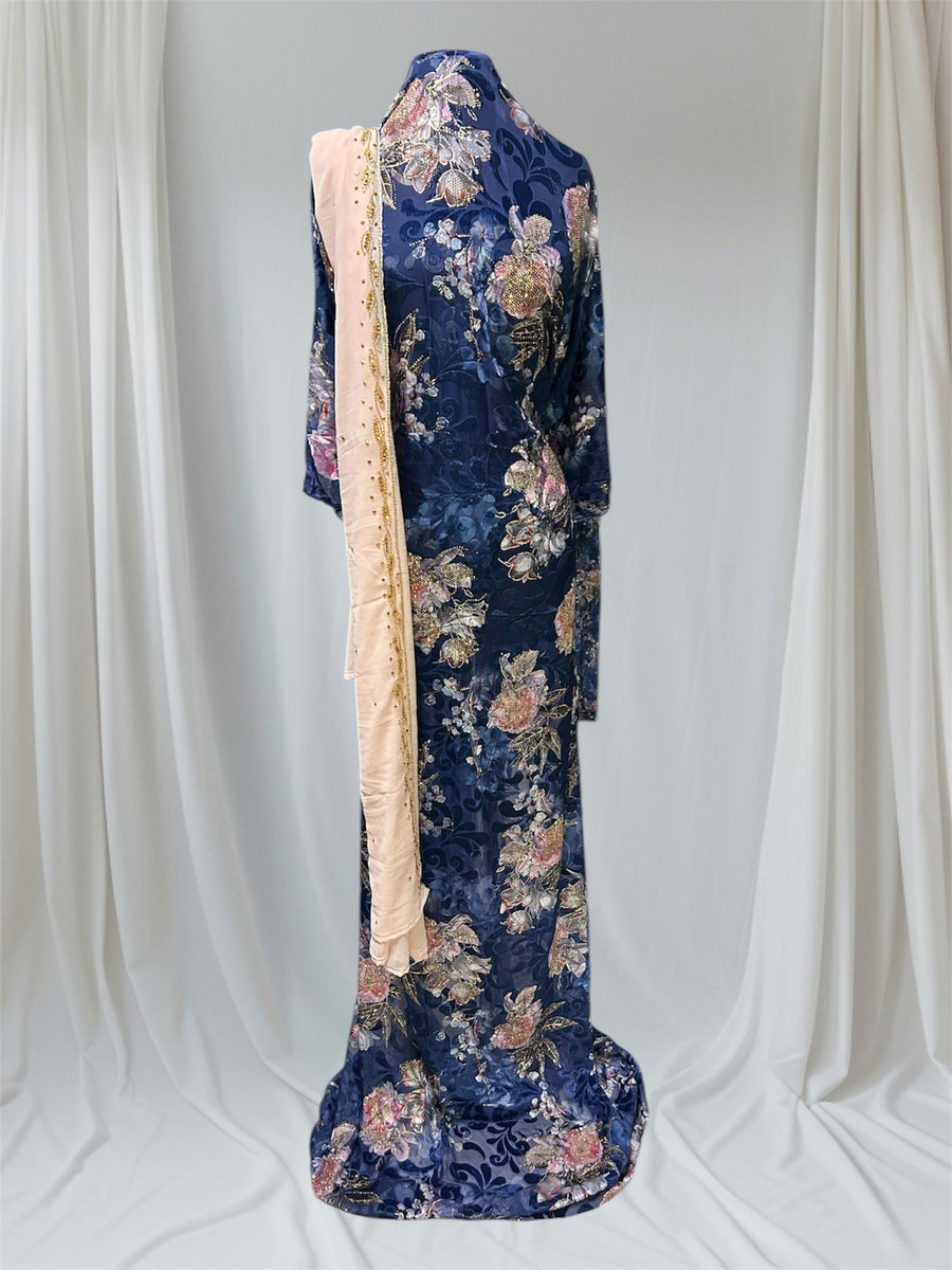 LIMITED EDITION (Maqbal-Silk)   Navy Bleu Flower Heaven