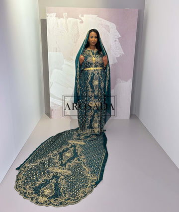 READY TO BE SHIPPED/Glory Amina (Emereld green)-Satin Bridal Dirac(tailored)