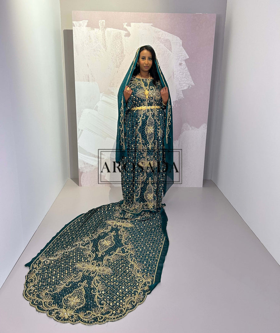 READY TO BE SHIPPED/Glory Amina (Emereld green)-Satin Bridal Dirac(tailored)