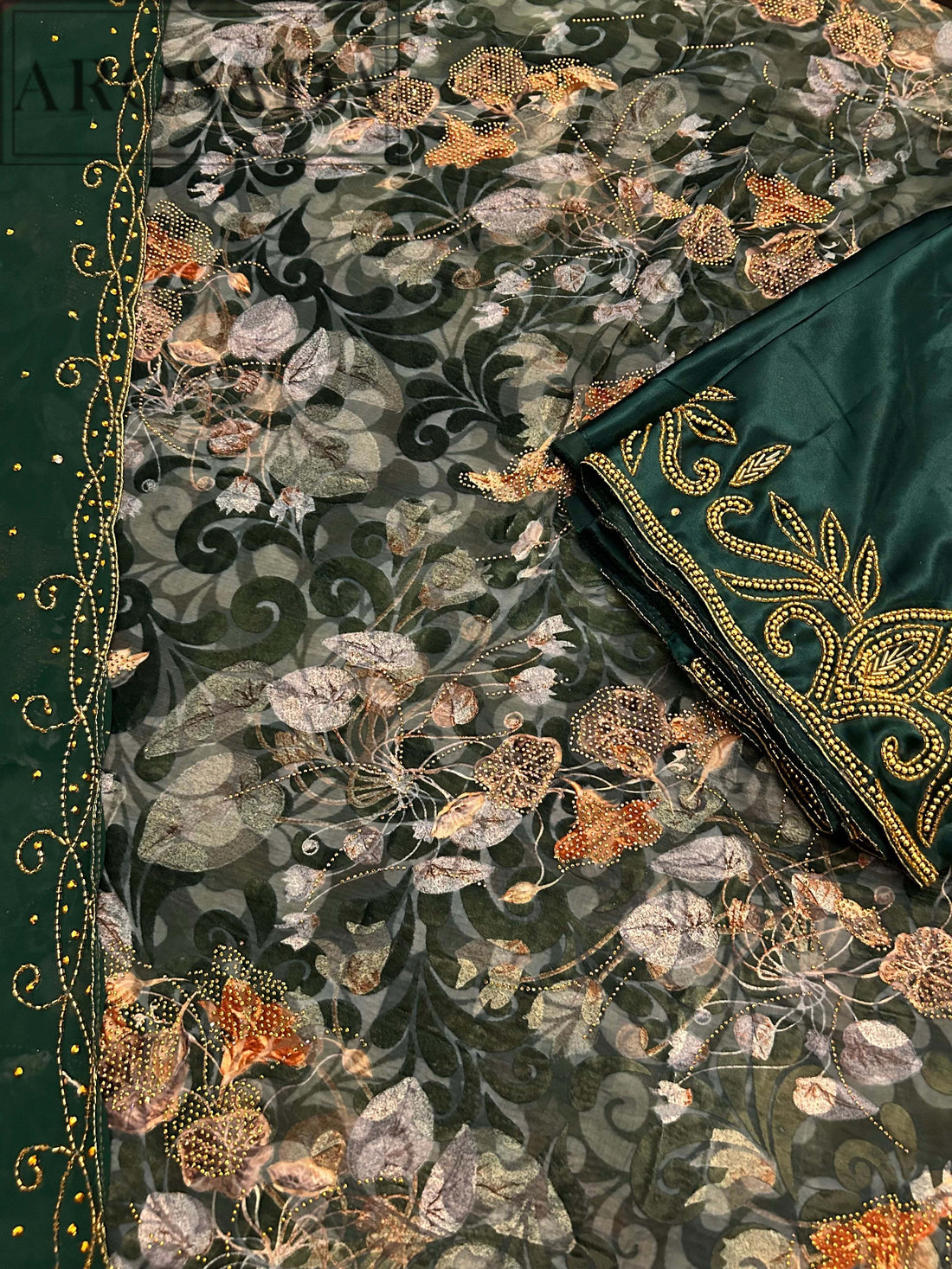 LIMITED EDITION (Maqbal-Silk) Emerald Green Flower Heaven