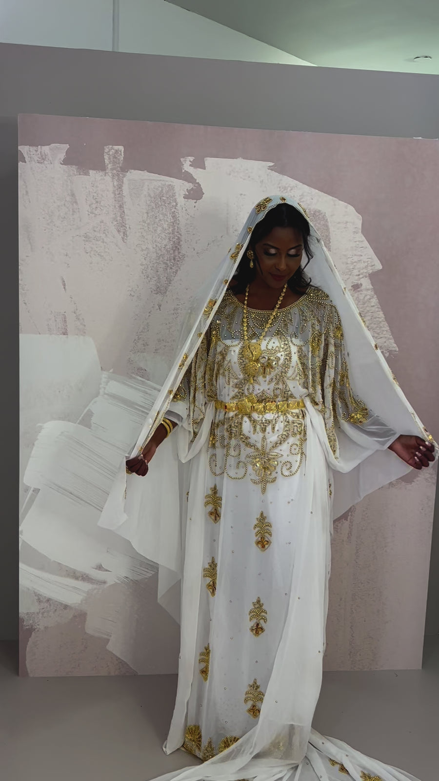 READY TO BE SHIPPED Sapphire (White and Gold)-Chiffon Bridal Dirac(tailored)