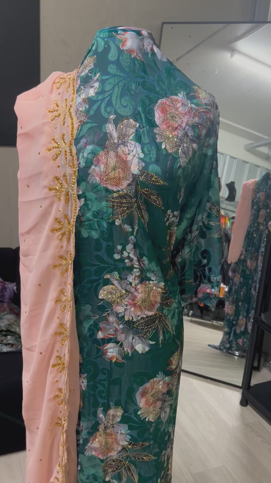 LIMITED EDITION (Maqbal-Silk) Forest Green Flower Heaven