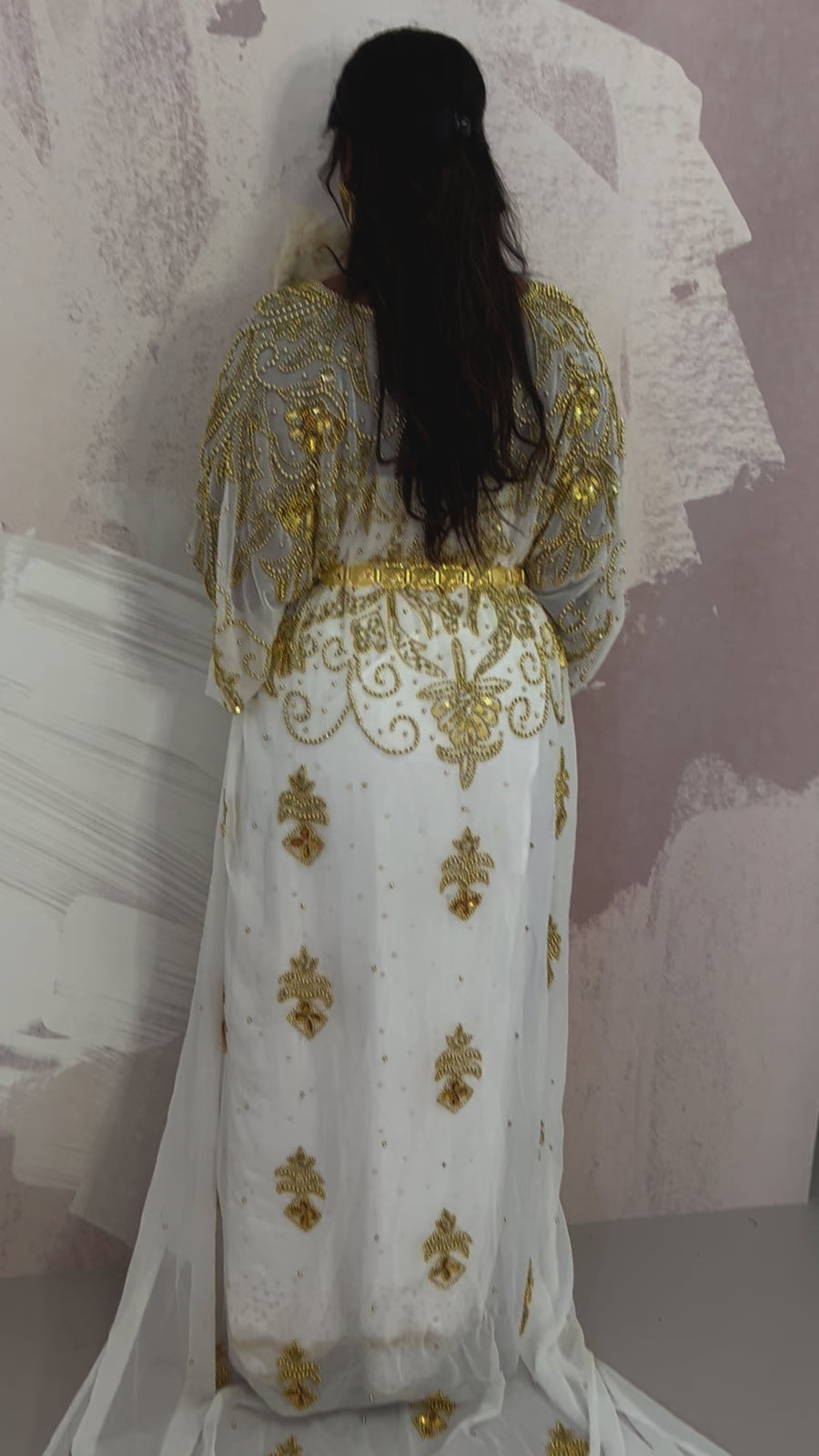 READY TO BE SHIPPED Sapphire (White and Gold)-Chiffon Bridal Dirac(tailored)